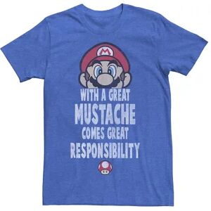 Licensed Character Men's Super Mario With A Great Mustache Comes Great Responsibility Tee, Size: XXL, Blue