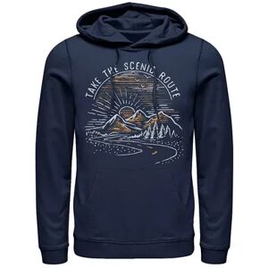 Licensed Character Men's Take The Scenic Route Mountain Sunrise Sketch Hoodie, Size: XL, Blue