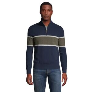 Men's Lands' End Modern-Fit Striped Fine Gauge Cashmere Quarter-Zip Pullover Sweater, Size: Medium, Dark Blue