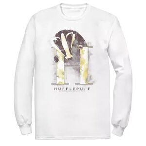 Licensed Character Men's Harry Potter Hufflepuff House Watercolor Long Sleeve Tee, Size: Medium, White