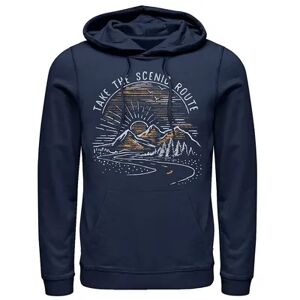 Licensed Character Men's Take The Scenic Route Mountain Sunrise Sketch Hoodie, Size: XXL, Blue
