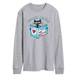 Licensed Character Men's Pete the Cat Book Long-Sleeve Tee, Size: Small, Med Grey