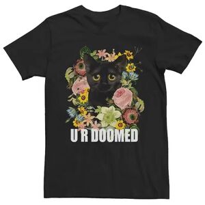 Licensed Character Men's Floral Kitten Big Eye U R Doomed Cute Funny Graphic Tee, Size: Small, Black