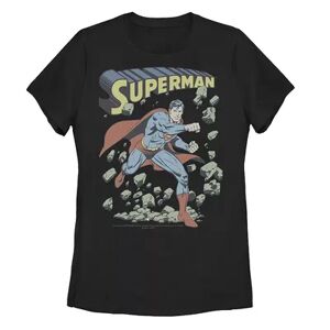 Licensed Character Juniors' DC Comics Superman Smash Rocks Vintage Poster Tee, Girl's, Size: Medium, Black