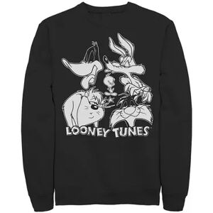 Licensed Character Men's Looney Tunes Characters Faces Black And White Sweatshirt, Size: XXL