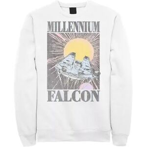 Licensed Character Men's Star Wars Millennium Falcon In Flight Poster Sweatshirt, Size: XL, White