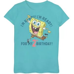 Licensed Character Girls 7-16 SpongeBob SquarePants Ready For My 2nd Birthday Tee, Girl's, Size: Medium, Blue