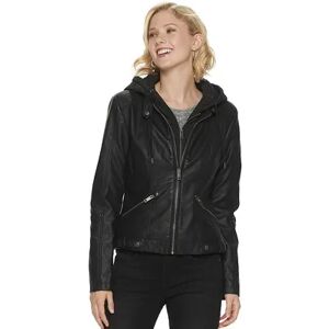 Sebby Collection Women's Sebby Collection Hooded Faux-Leather Jacket, Size: Small, Black