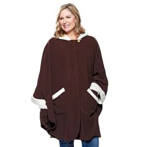 Women's Le Moda Hooded Knit Fleece Wrap with Cream Sherpa Trim and Matching Gloves, Brown
