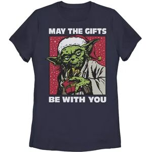 Licensed Character Juniors' Star Wars Yoda May The Gifts Be With You Portrait Tee, Girl's, Size: Medium, Blue