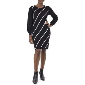 Nina Leonard Women's Nina Leonard Angled-Stripe Sweater Dress, Size: Large, Black