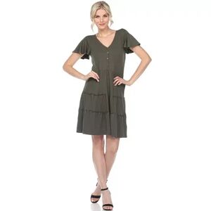 White Mark Women's White Mark Short Sleeve V-Neck Tiered Dress, Size: Small, Lt Green