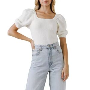 English Factory Short Puff Sleeve Sweater, Women's, Size: Medium, Ivory