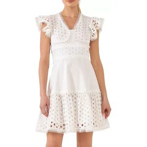 Endless Rose Eyelet Mixed Media Mini Dress, Women's, Size: Large, White