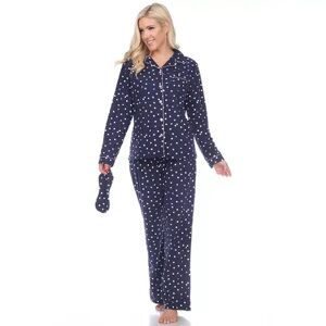 WM Fashion Women's Three-Piece Pajama Set, Size: Small, Blue Polka