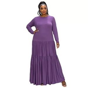 L I V D Tiered Maxi Dress with Long Sleeves, Women's, Size: 1XL, Purple