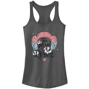 Licensed Character Juniors' Star Wars This Mom Is A Rebel Princess Leia Hair Tank Top, Girl's, Size: Small, Grey