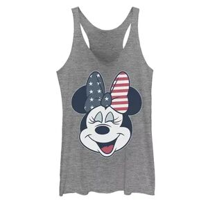 Licensed Character Disney's Mickey And Friends Juniors' Minnie American Flag Bow Tank Top, Girl's, Size: Small, Grey