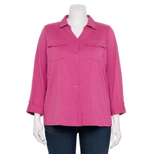 Plus Size Croft & Barrow Roll-Tab Sleeve Top, Women's, Size: 3XL, Med Pink