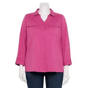 Croft & Barrow Plus Size Croft & Barrow Roll-Tab Sleeve Top, Women's, Size: 3XL, Med Pink