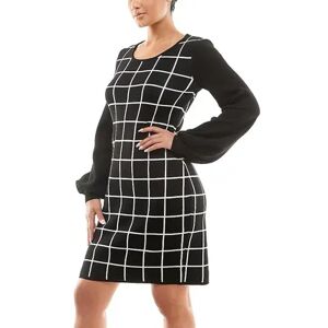 Women's Nina Leonard Angled-Stripe Sweater Dress, Size: Large, Light Grey