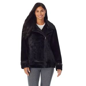 Cuddl Duds Women's Cuddl Duds Fleece Faux-Fur Moto Jacket, Size: XXL, Black