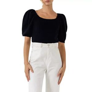 English Factory Short Puff Sleeve Sweater, Women's, Size: Small, Black
