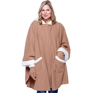 Le Moda Women's Le Moda Hooded Knit Fleece Wrap with Cream Sherpa Trim and Matching Gloves, Beig/Green