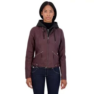 Sebby Collection Women's Sebby Collection Hooded Faux-Leather Jacket, Size: XL, Red