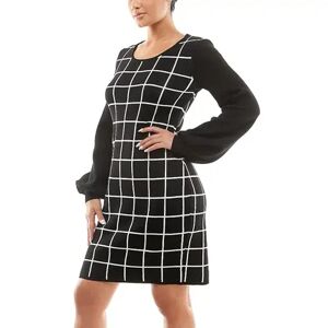 Women's Nina Leonard Angled-Stripe Sweater Dress, Size: XL, Light Grey