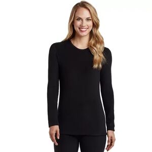 Women's Cuddl Duds Fleecewear with Stretch Long Sleeve Crewneck Top, Size: Large, Black