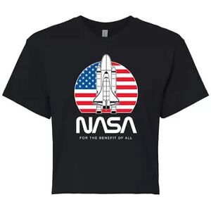 Licensed Character Juniors' NASA US Flag Cropped Graphic Tee, Girl's, Size: XL, Black