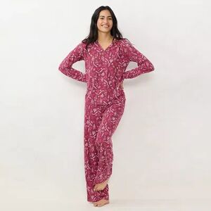 Women's LC Lauren Conrad Long Sleeve Henley Pajama Top & Pajama Pants Sleep Set, Size: Small, Dark Red