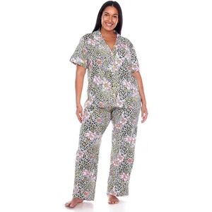 WM Fashion Plus Size Short Sleeve & Pants Tropical Pajama Set, Women's, Size: 2XL, Leopard