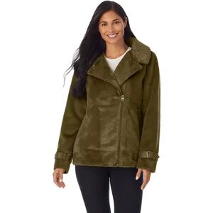 Cuddl Duds Women's Cuddl Duds Fleece Faux-Fur Moto Jacket, Size: Small, Green