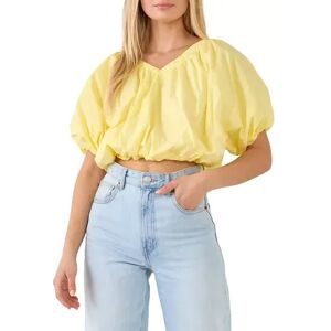 Endless Rose Cropped V-neckline Puff Top, Women's, Size: Large, Yellow