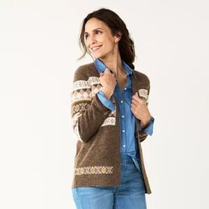 Women's Croft & Barrow Extra Cozy Cable Cardigan, Size: XS, Brown