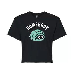 Licensed Character Juniors' Homebody Turtle Cropped Graphic Tee, Girl's, Size: Small, Black