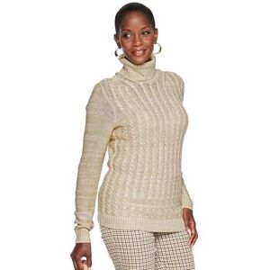 Croft & Barrow Women's Croft & Barrow Extra Soft Cable-Knit Turtleneck Sweater, Size: XXL, Lt Beige