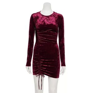 Live To Be Spoiled Juniors' Live To Be Spoiled Long Sleeve Ruched Asymmetrical Front Bodycon Dress, Girl's, Size: Medium, Dark Red