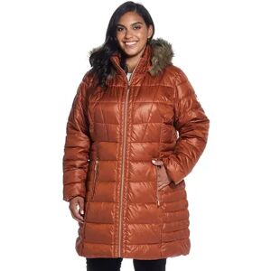 Gallery Plus Size Gallery Faux-Fur Hood Puffer Coat, Women's, Size: 1XL, Orange