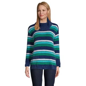 Women's Lands' End Striped Eyelash Cowlneck Sweater, Size: Small, Blue