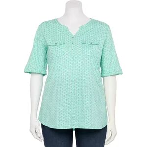 Croft & Barrow Plus Croft & Barrow Roll-Tab Utility Henley Top, Women's, Size: 5XL, Brt Green