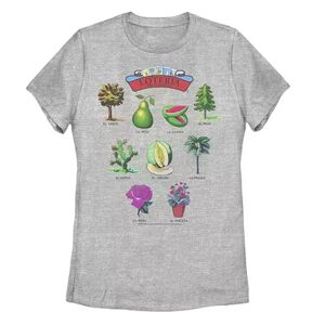 Licensed Character Juniors' Lotería Fruit And Plant Logo Graphic Tee, Women's, Size: Medium, Med Grey
