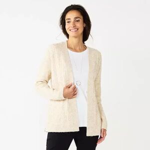 Women's Croft & Barrow Extra Cozy Cable Cardigan, Size: Large, Beig/Green