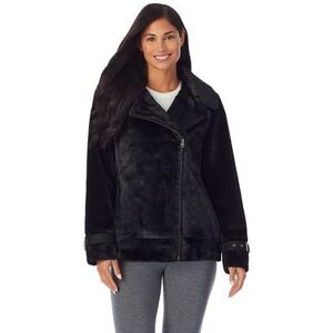 Cuddl Duds Women's Cuddl Duds Fleece Faux-Fur Moto Jacket, Size: Large, Black