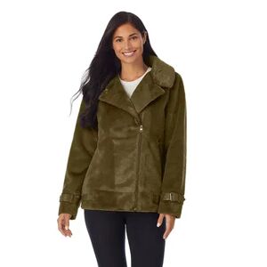 Cuddl Duds Women's Cuddl Duds Fleece Faux-Fur Moto Jacket, Size: Medium, Green