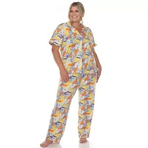 WM Fashion Plus Size Tropical Print Pajama Set, Women's, Size: 3XL, White Trop