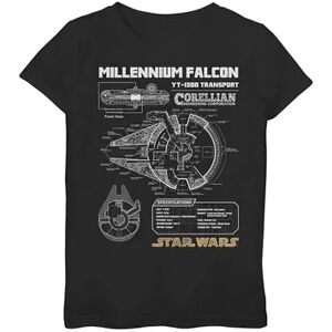 Licensed Character Girls' 7-16 Star Wars Millennium Falcon Schematic Graphic Tee, Girl's, Size: Medium, Black