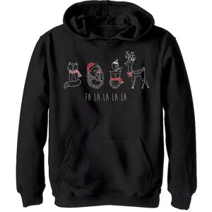 Licensed Character Boys 8-20 Christmas Animals Line Doodle Fa La La La Graphic Fleece Pullover Hoodie, Boy's, Size: Large, Black